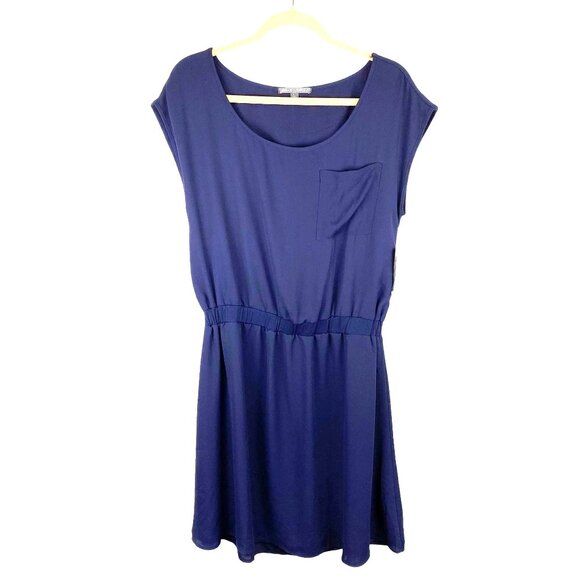 Threads 4 Thought Navy Blue Womens L Classic Preppy Cinched Waist  Lined Dress - Picture 1 of 13